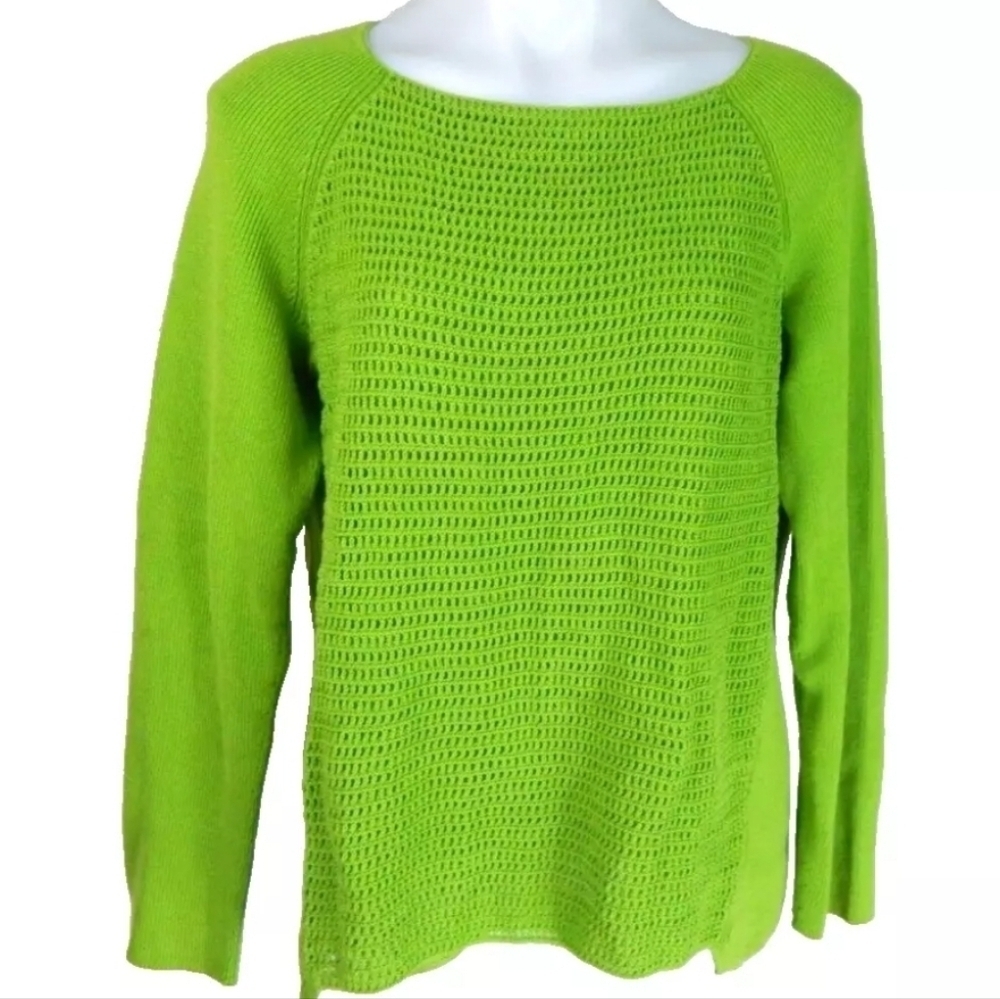 Lafayette 148 Green Open Knit Sweater - Picture 2 of 6